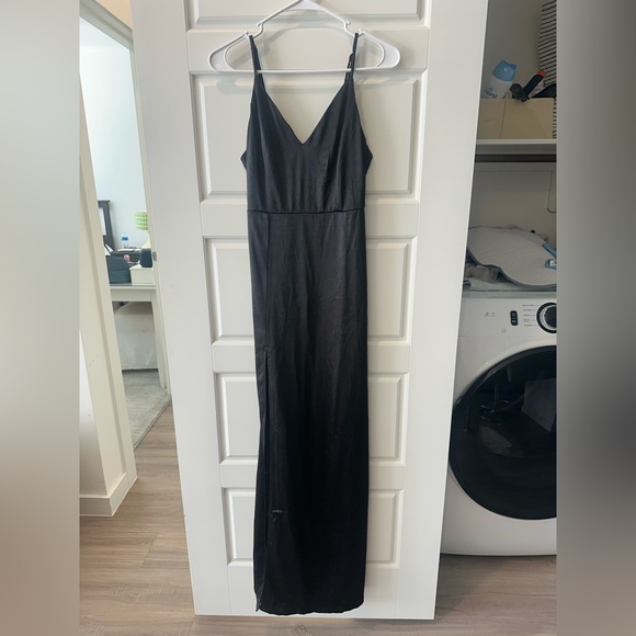 Lulus Sultry Sophistication Black Satin Backless Maxi Dress - Size M - Picture 2 of 6